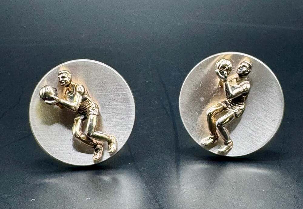 Vintage Swank Basketball Player Cufflinks in Two-Tone Silver and Gold